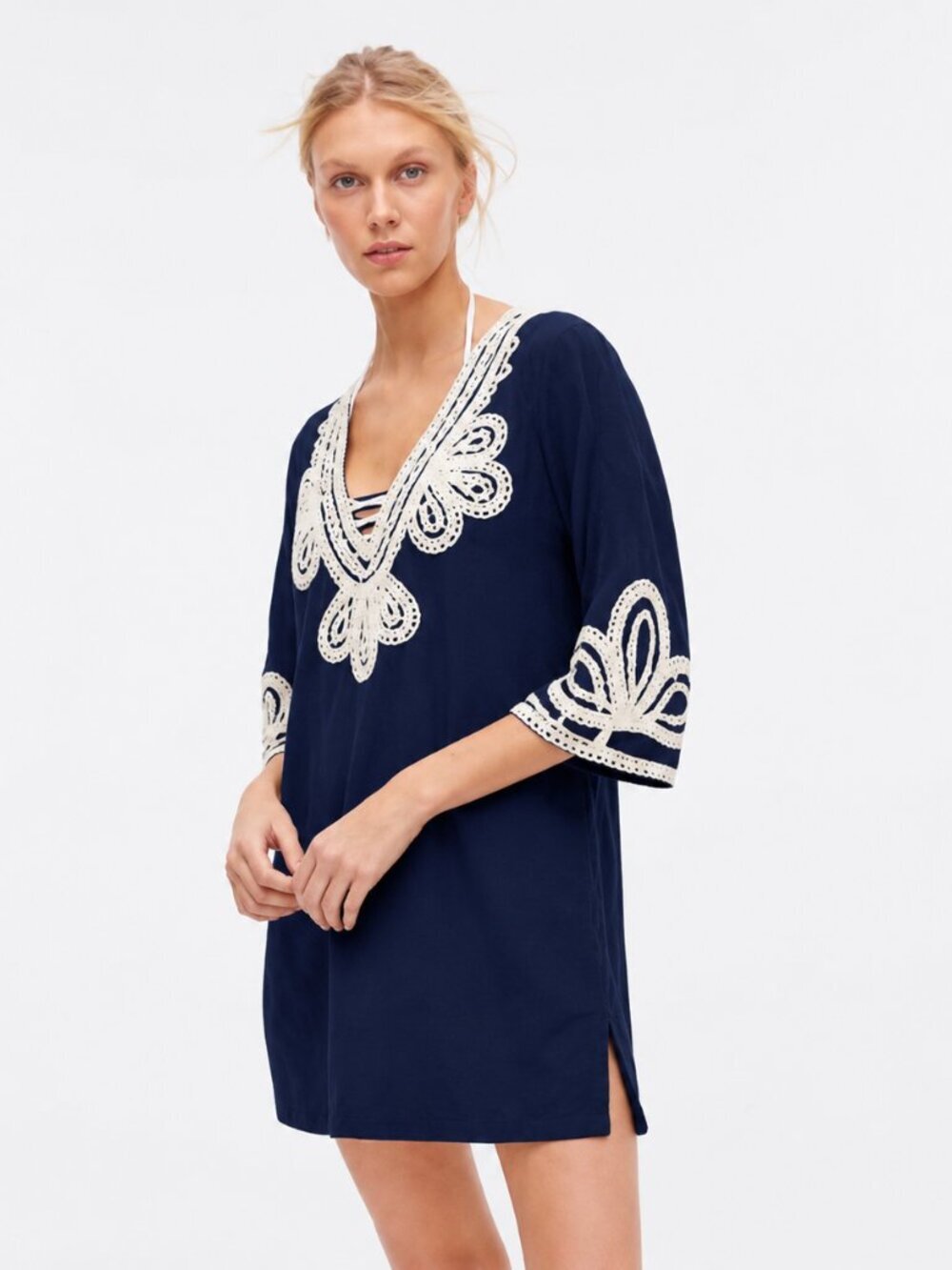 J. Crew Corded Trim Short Tunic Navy White Nautical Colorway Small #A3007